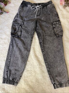 Relaxed Fit Black Washed Cargo Jogger Jeans